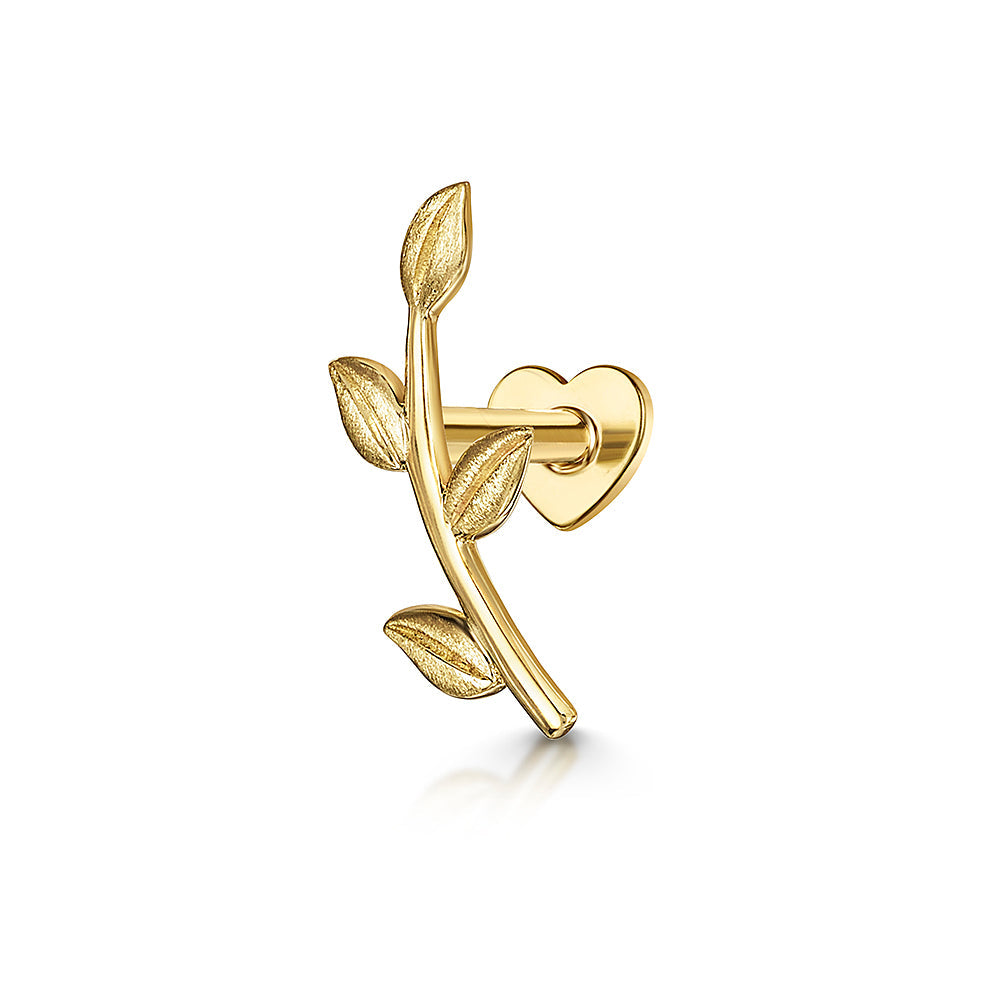 Laura Bond Jewellery Bold and Gold Edinburgh 14k solid yellow gold textured vine garland flat back labret stud earring 8mm Cartilage Studs