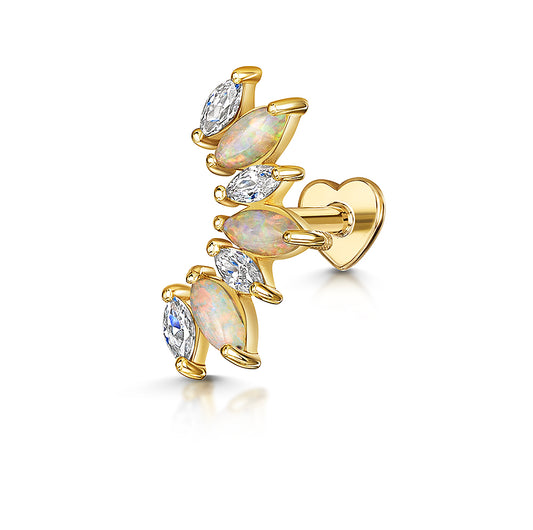 astrid miyu maria tash 14k solid yellow gold opal marquise Titania's Crown flat back labret stud earring 8mm Cartilage Studs Laura Bond