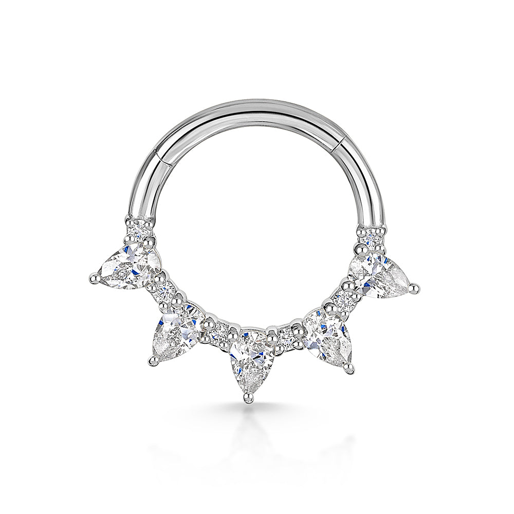 14K solid white gold 9mm Dreamer pear cut hoop daith or septum
