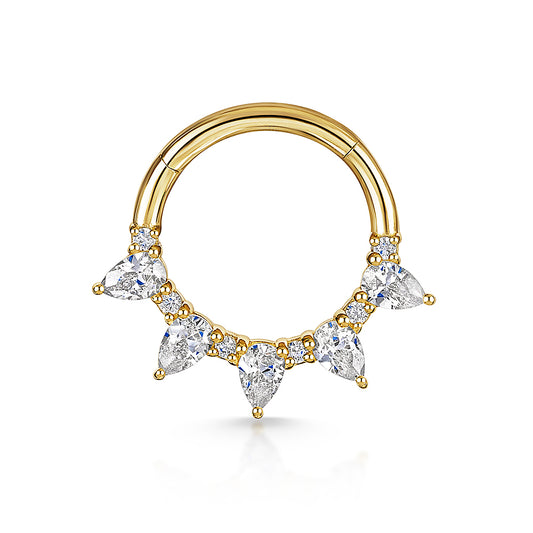 Laura Bond Jewellery 14k solid yellow gold 9mm Dreamer pear cut hoop for daith or septum