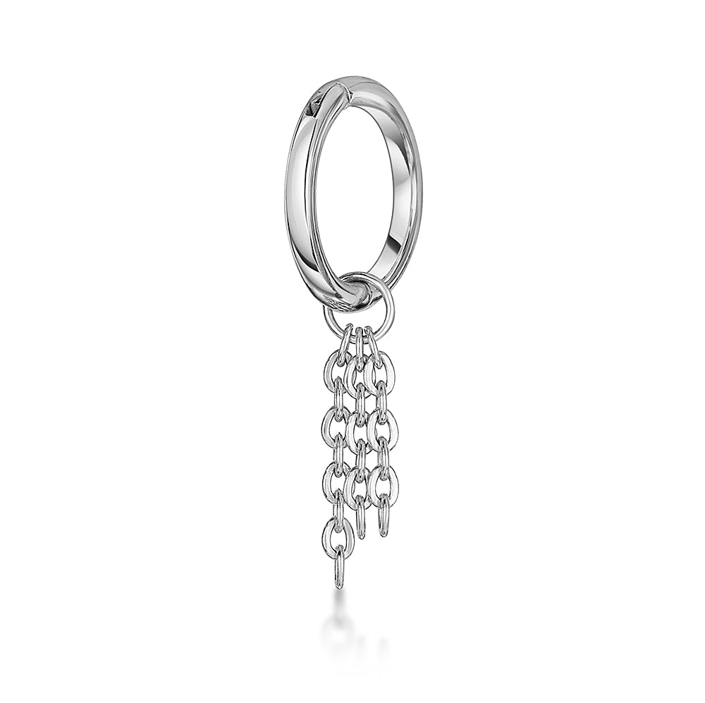 Laura Bond Jewellery 9k solid white gold 6mm 18g clicker hoop earring with Sunlight floating chain charm Huggies and Hoops