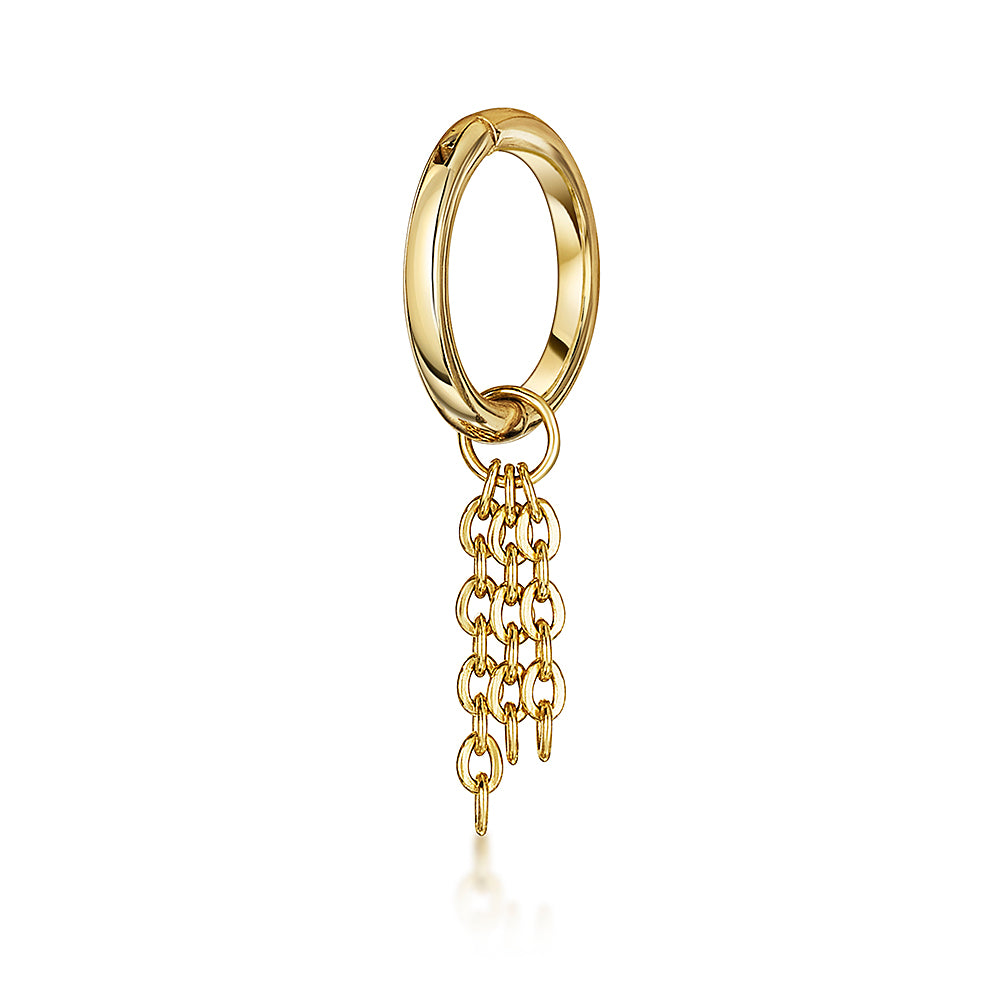 9K solid yellow gold 6mm clicker hoop earring Sunlight floating chain charm