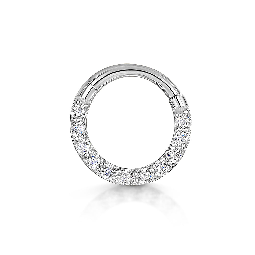 Laura Bond Jewellery 9k solid white gold 8mm 16g simple crystal hoop for daith or septum Huggies and Hoops