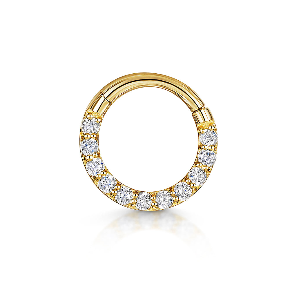 Laura Bond Jewellery Bold and Gold Edinburgh 9k solid yellow gold 8mm 16g simple crystal hoop for daith or septum Huggies and Hoops