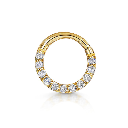 Laura Bond 9k solid yellow gold 8mm 16g simple crystal hoop for daith or septum Huggies and Hoops