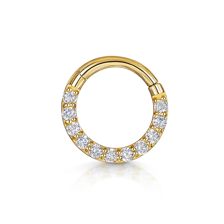 9k solid yellow gold 8mm 16g simple crystal hoop for daith or septum Huggies and Hoops Laura Bond Jewellery
