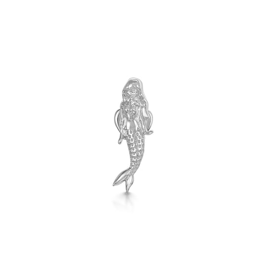 Laura Bond Jewellery Bold and Gold Edinburgh 9k solid white gold mermaid flat back labret stud earring 6mm (left) Cartilage Studs