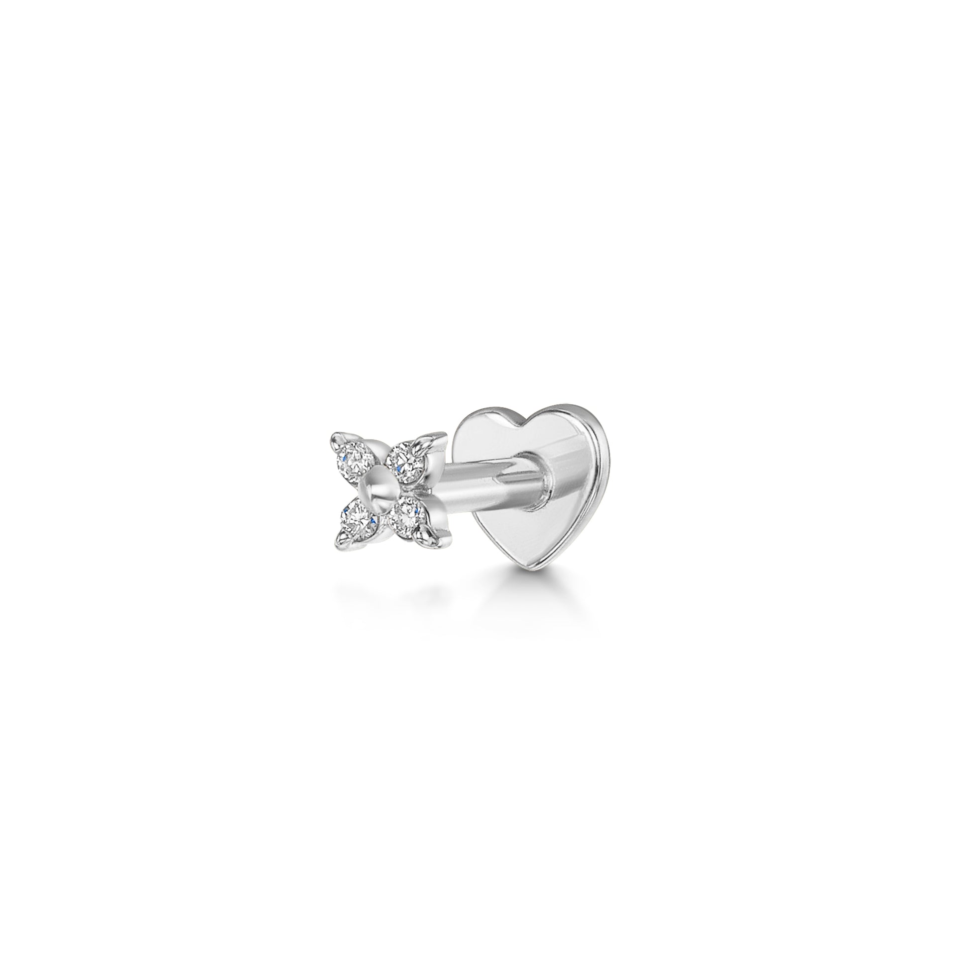 14k solid white gold Luck flat back labret stud earring
