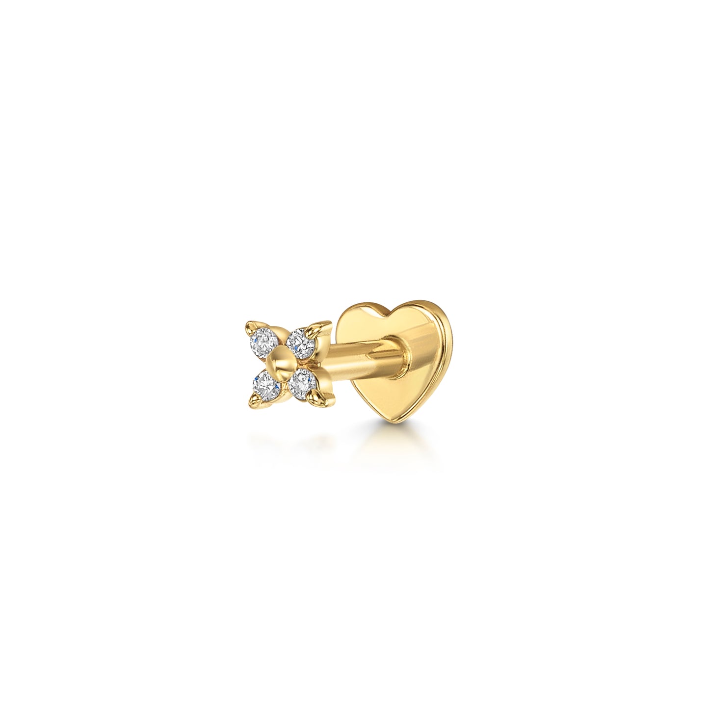 Laura Bond Jewellery 14k solid yellow gold Lady Luck flat back diamond labret stud earring Cartilage Studs