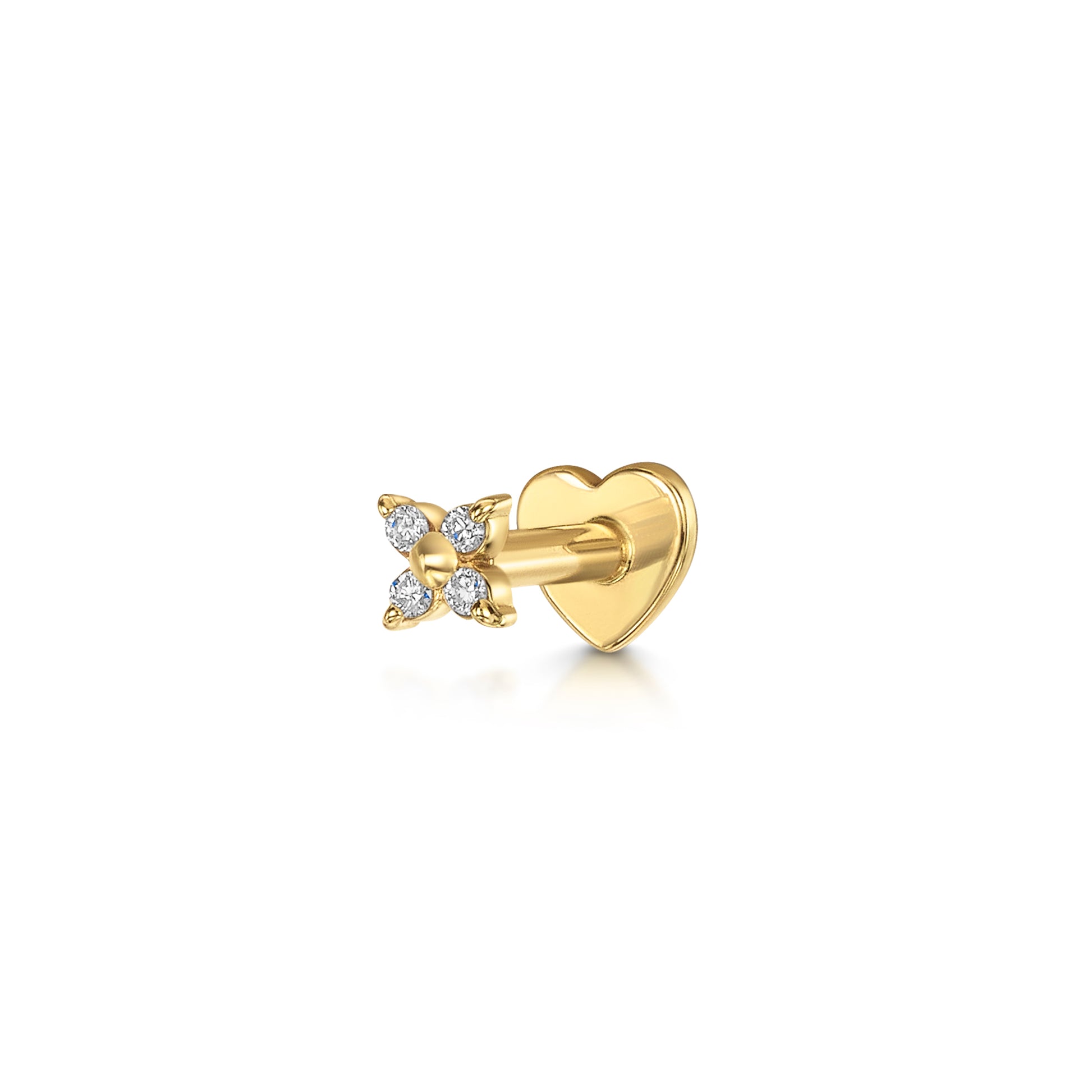 Laura Bond Jewellery 14k solid yellow gold Lady Luck flat back diamond labret stud earring Cartilage Studs