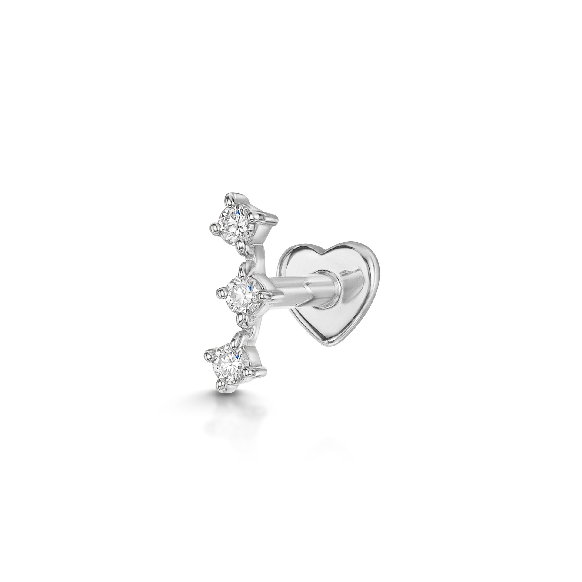 14k solid white gold diamond trinity flat back labret stud earring