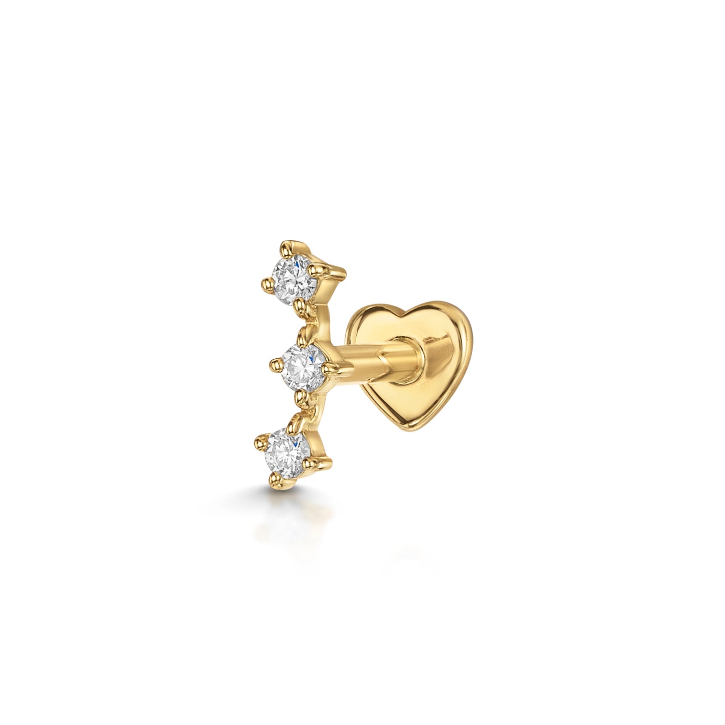 Laura Bond Jewellery 14k solid yellow gold diamond trinity flat back labret stud earring Cartilage Studs