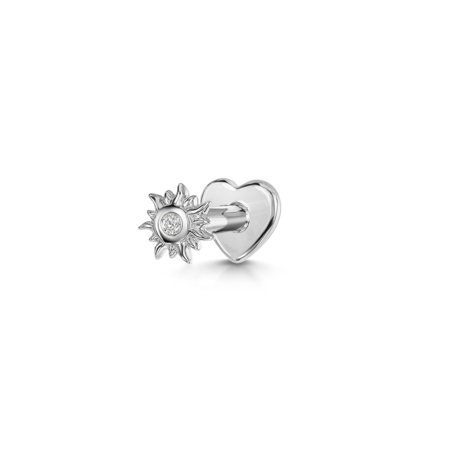 Laura Bond Jewellery 14k solid white gold Sun flat back labret stud earring Cartilage Studs