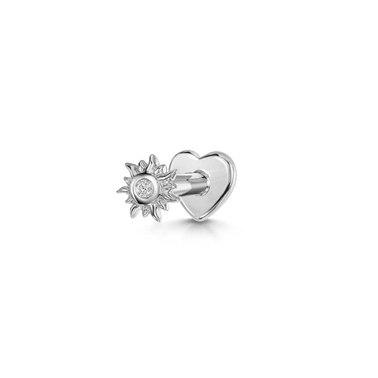 Laura Bond Jewellery 14k solid white gold Sun flat back labret stud earring Cartilage Studs