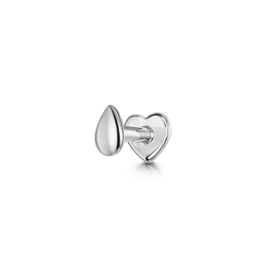 Laura Bond Jewellery 14k solid white gold Droplet flat back labret stud earring Cartilage Studs