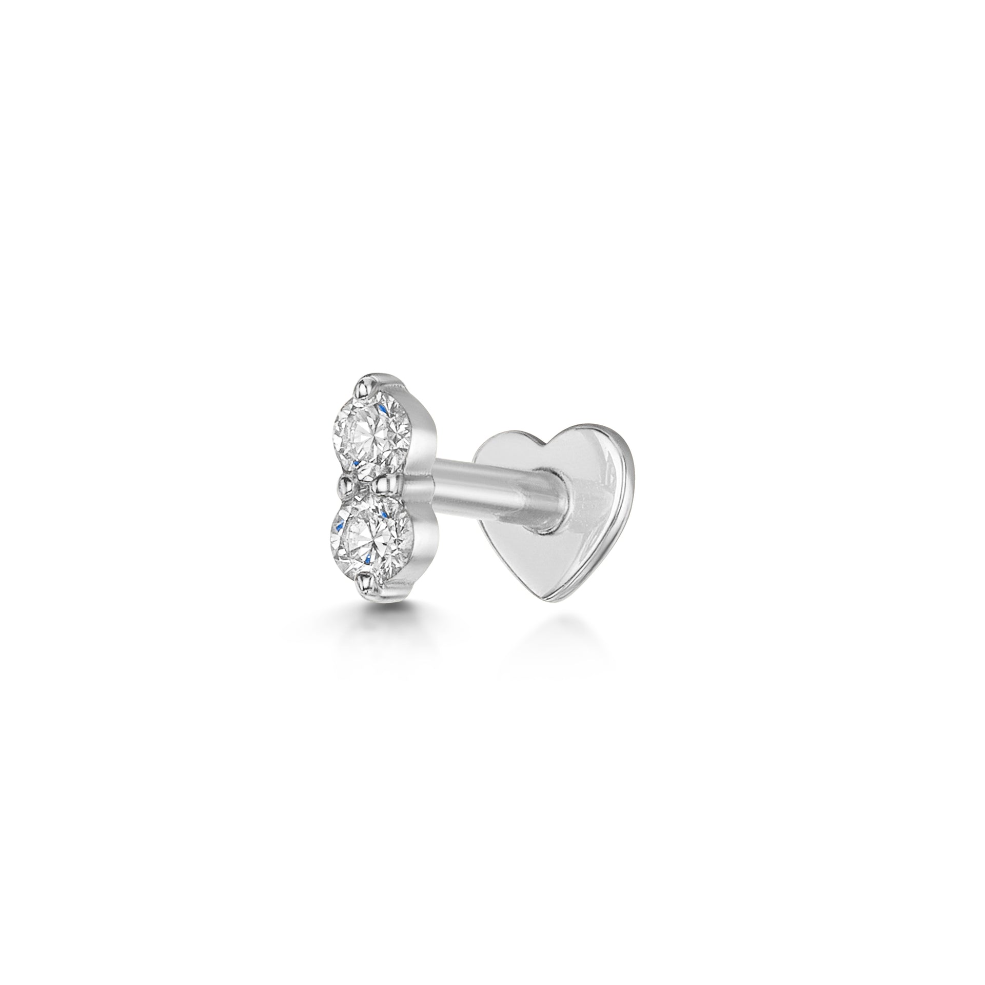 14K solid white gold double diamond flat back labret stud earring