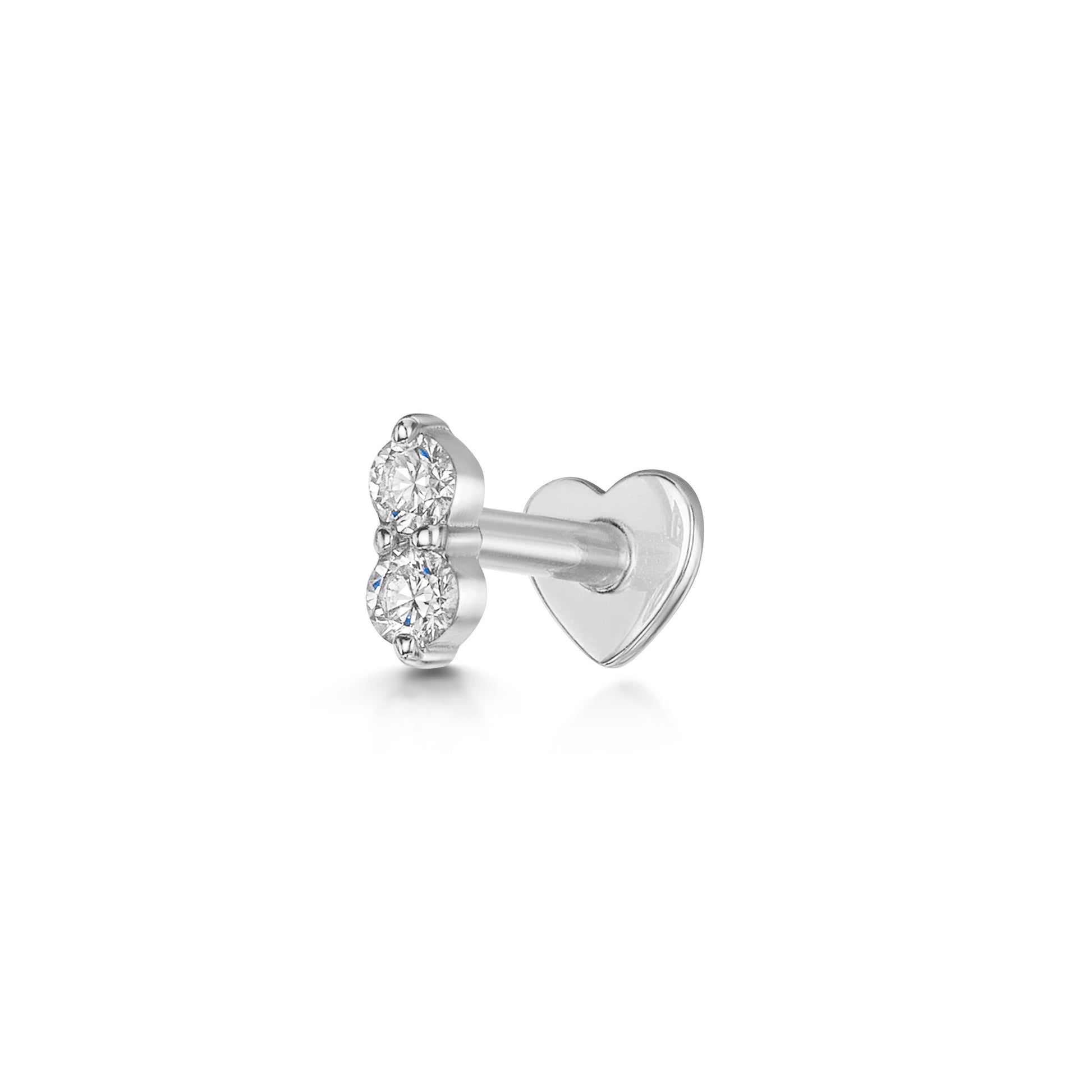 Laura Bond Jewellery 14k solid white gold double diamond flat back labret stud earring Cartilage Studs