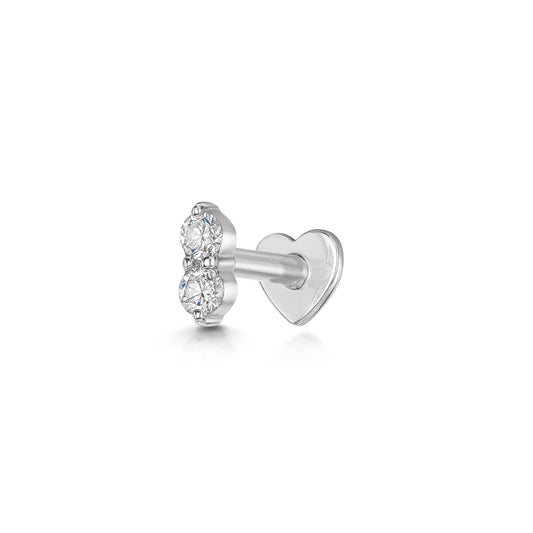 Laura Bond Jewellery Bold and Gold Edinburgh 14k solid white gold double diamond flat back labret stud earring Cartilage Studs