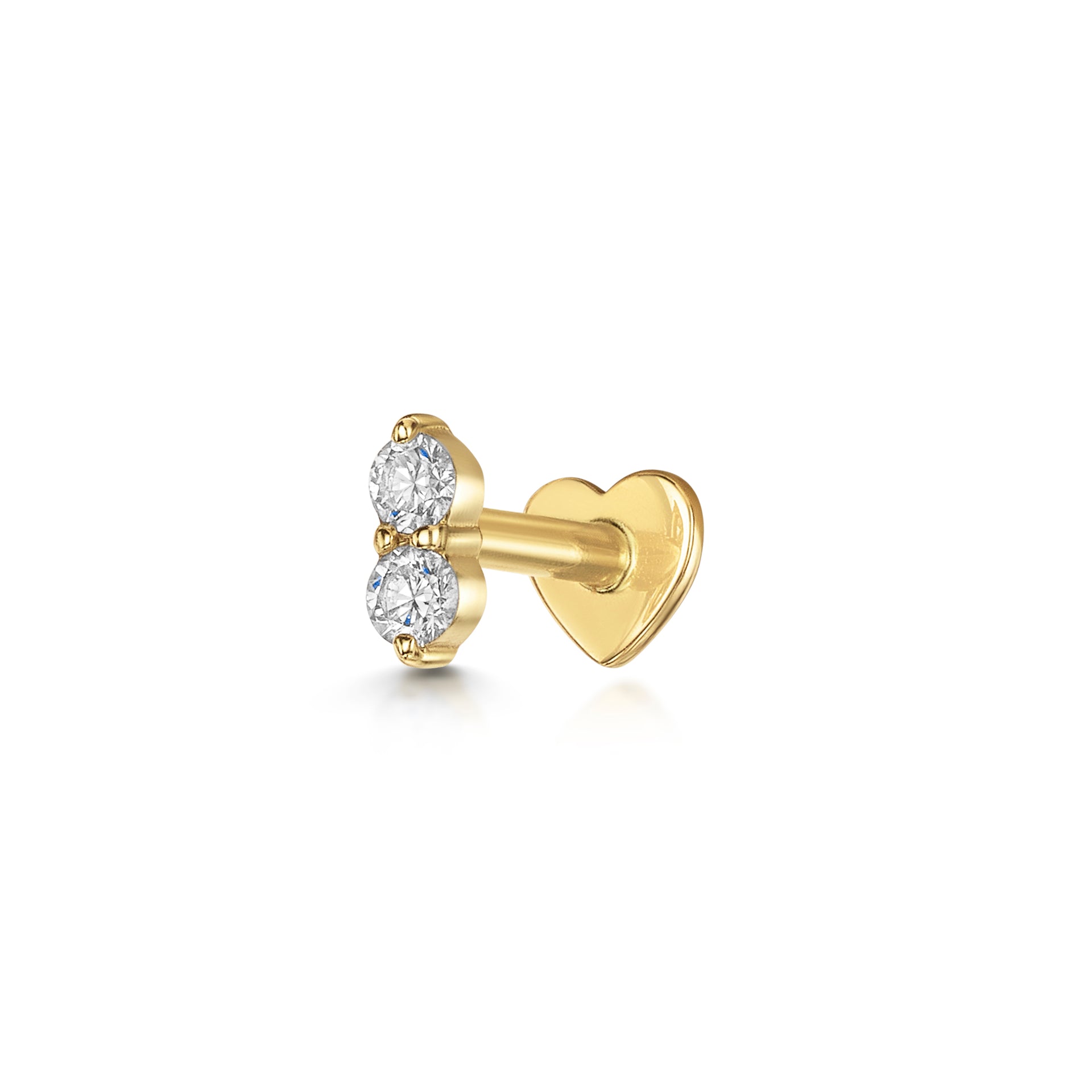 14k solid yellow gold double diamond flat back labret stud earring