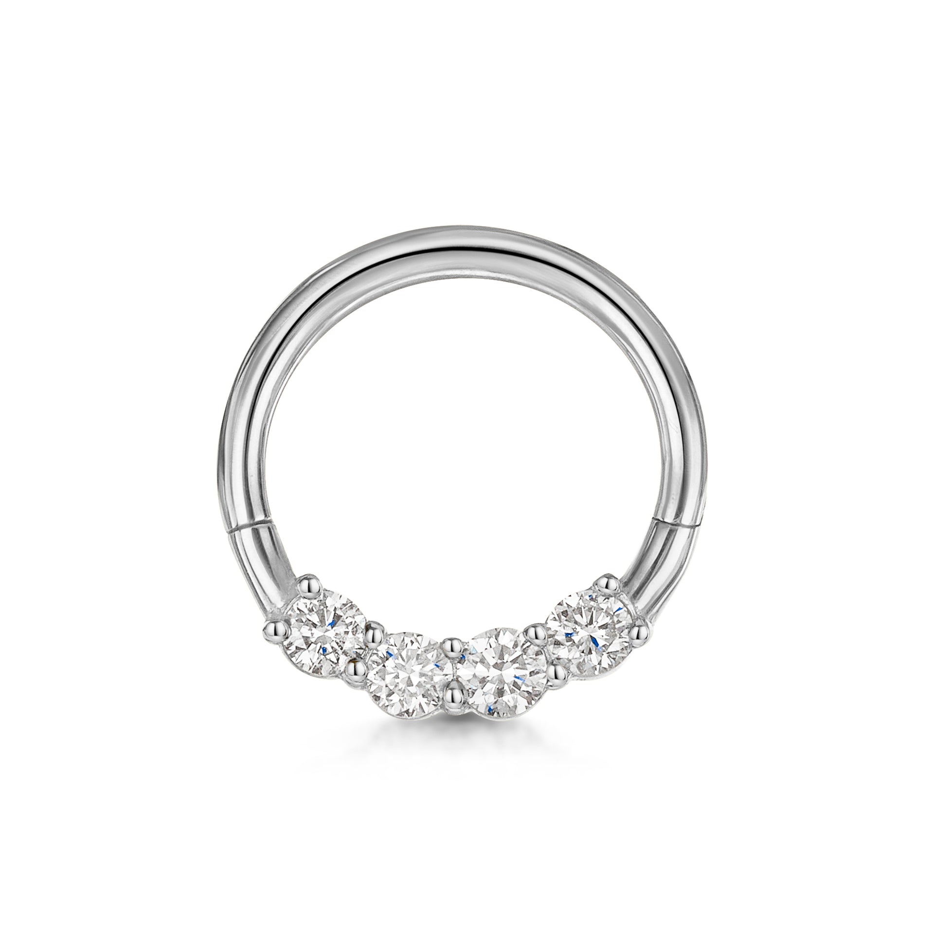 14k solid white gold simple diamond clicker hoop daith or septum