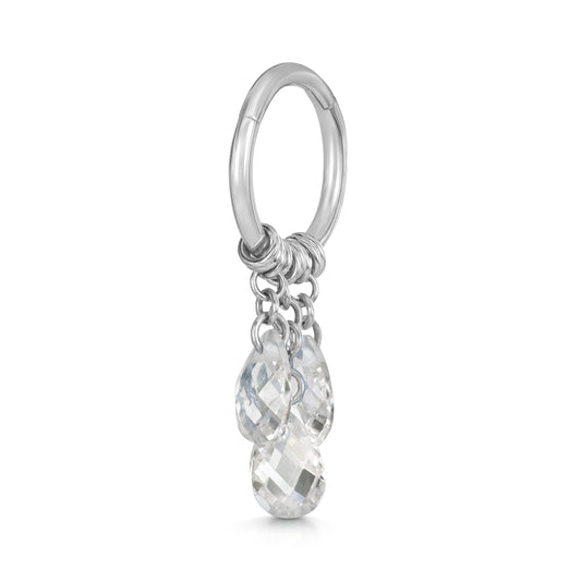 Laura Bond Jewellery 9k solid white gold Pure Shores 3 crystal charm clicker hoop earring 8mm Huggies and Hoops