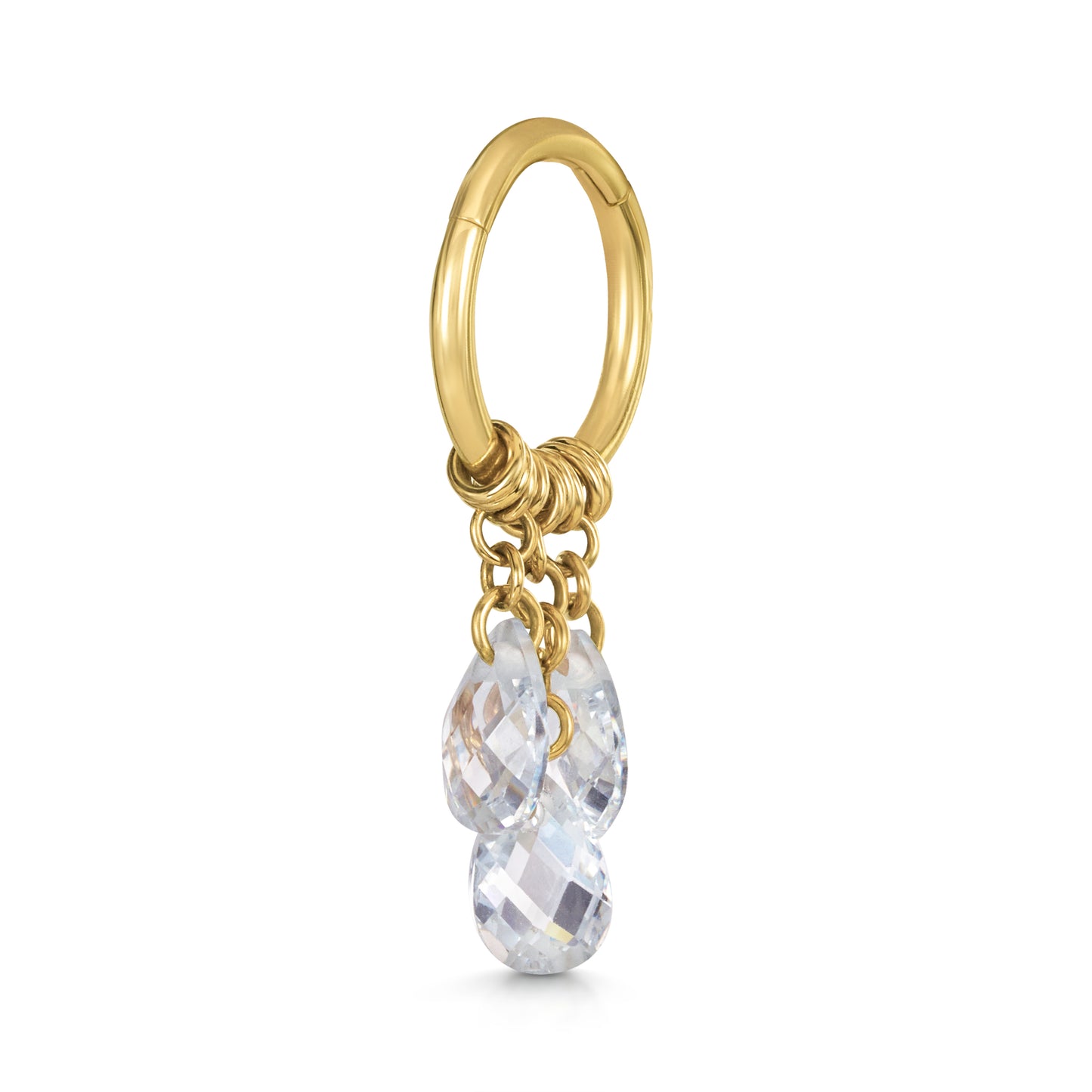 9k solid yellow gold Pure Shores 3 crystal charm clicker hoop earring 8mm Huggies and Hoops Laura Bond Jewellery