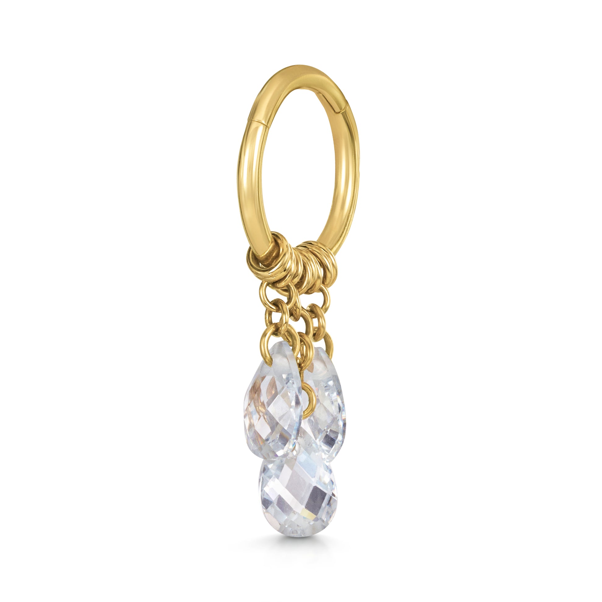 9k solid yellow gold Pure Shores 3 crystal charm clicker hoop earring 8mm Huggies and Hoops Laura Bond Jewellery