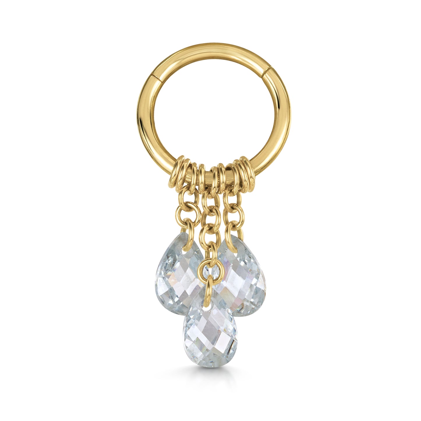 9k solid yellow gold Pure Shores 3 crystal charm clicker hoop earring 8mm Huggies and Hoops Laura Bond Jewellery