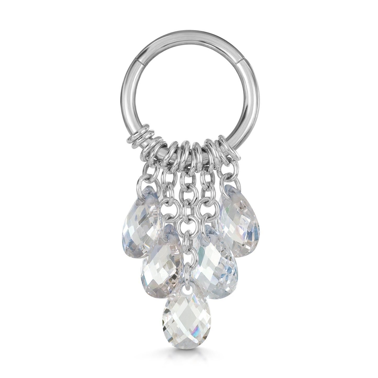 Laura Bond Jewellery 9k solid white gold Pure Shores 5 crystal charm clicker hoop earring 8mm Huggies and Hoops