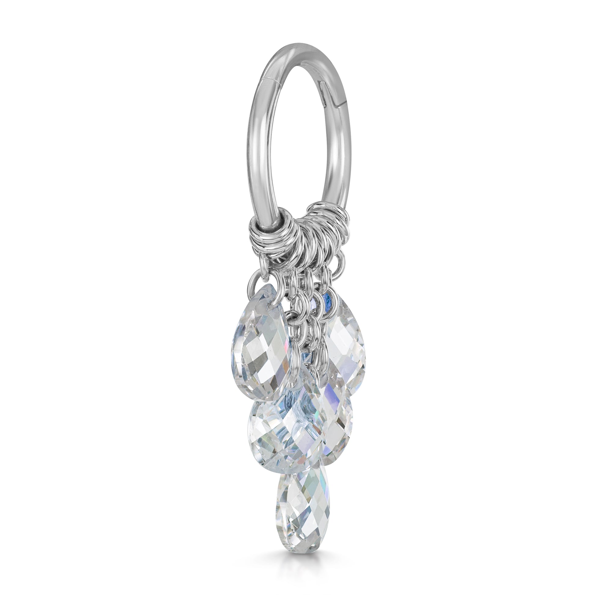 Laura Bond Jewellery 9k solid white gold Pure Shores 5 crystal charm clicker hoop earring 8mm Huggies and Hoops