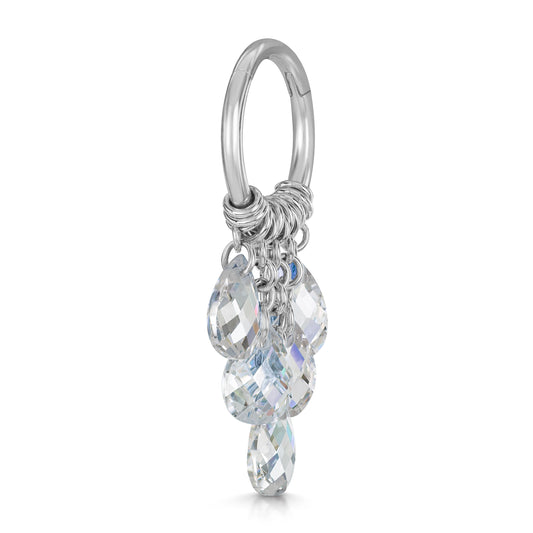 Laura Bond Jewellery 9k solid white gold Pure Shores 5 crystal charm clicker hoop earring 8mm Huggies and Hoops