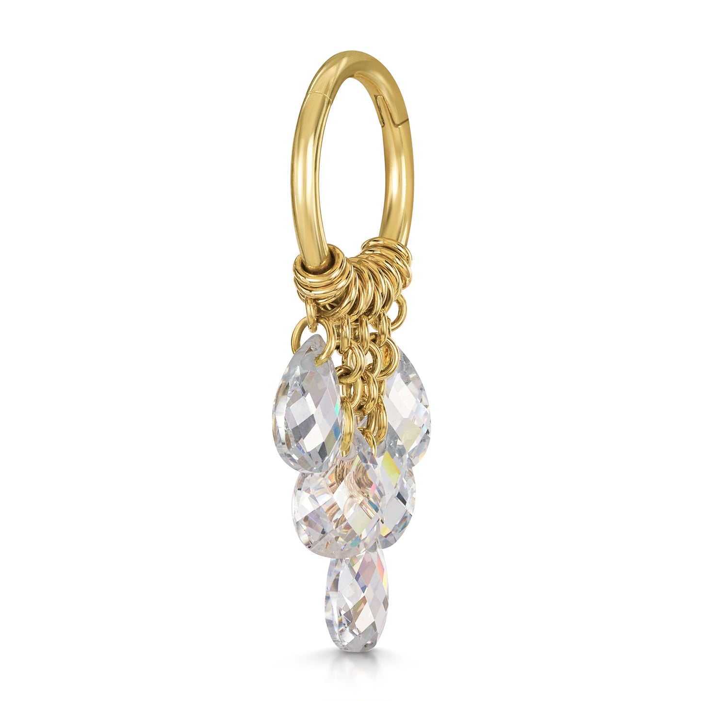 Laura Bond Jewellery 9k solid yellow gold Pure Shores 5 crystal charm clicker hoop earring 8mm Huggies and Hoops