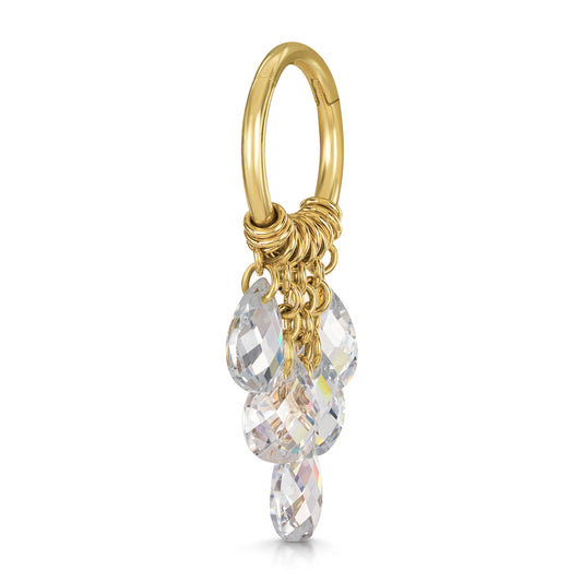 Laura Bond Jewellery 9k solid yellow gold Pure Shores 5 crystal charm clicker hoop earring 8mm Huggies and Hoops