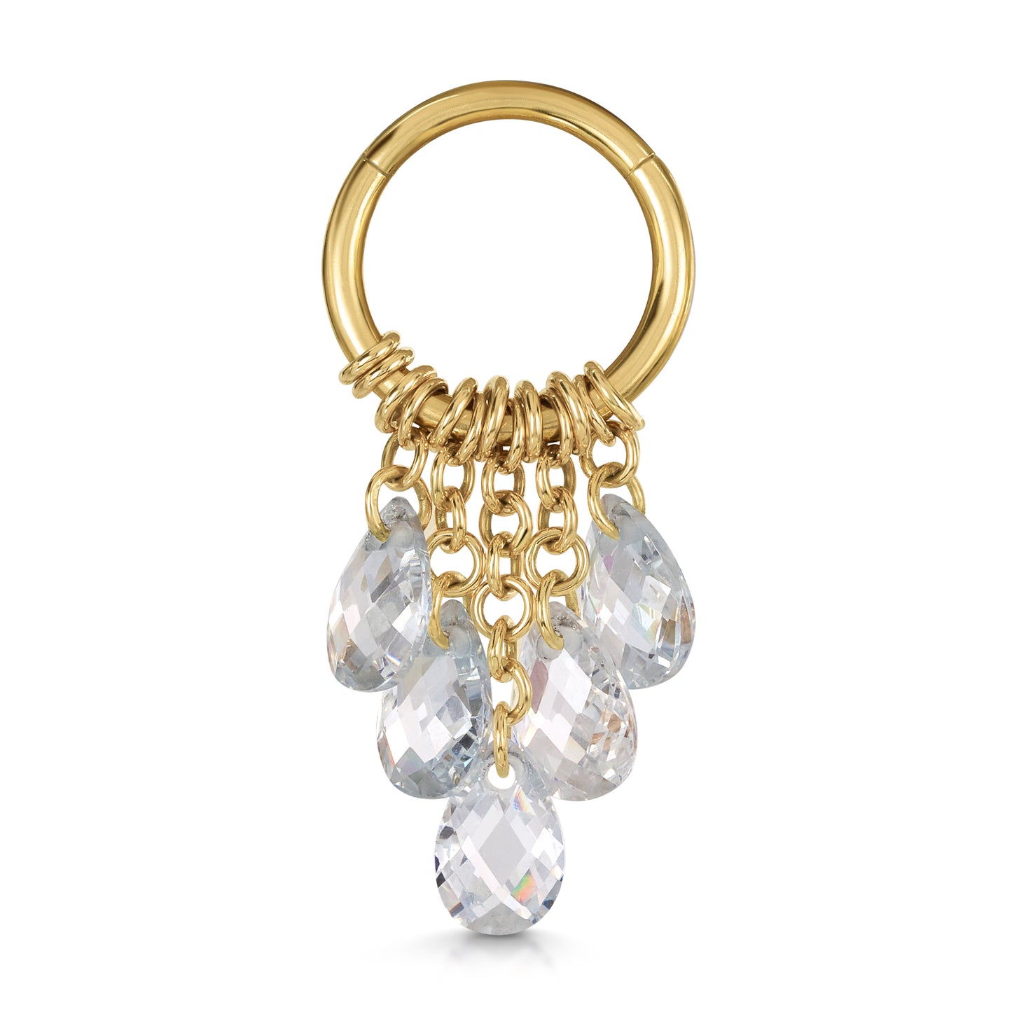 Laura Bond Jewellery 9k solid yellow gold Pure Shores 5 crystal charm clicker hoop earring 8mm Huggies and Hoops