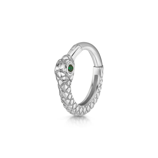 Laura Bond 9k solid white gold Ouroboros Snake clicker hoop earring Huggies and Hoops
