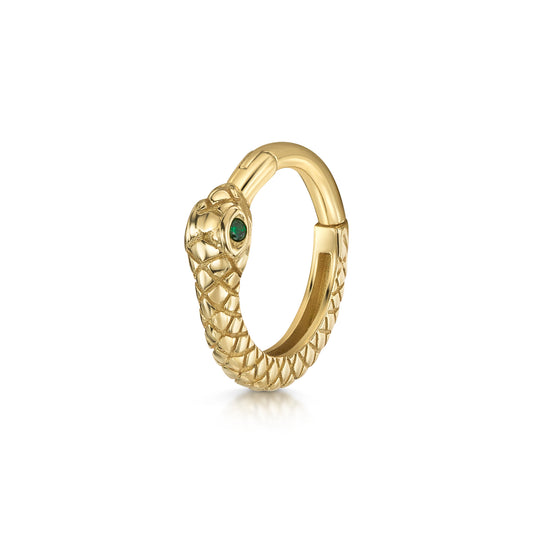 Laura Bond 9k solid yellow gold Ouroboros Snake clicker hoop earring Huggies and Hoops