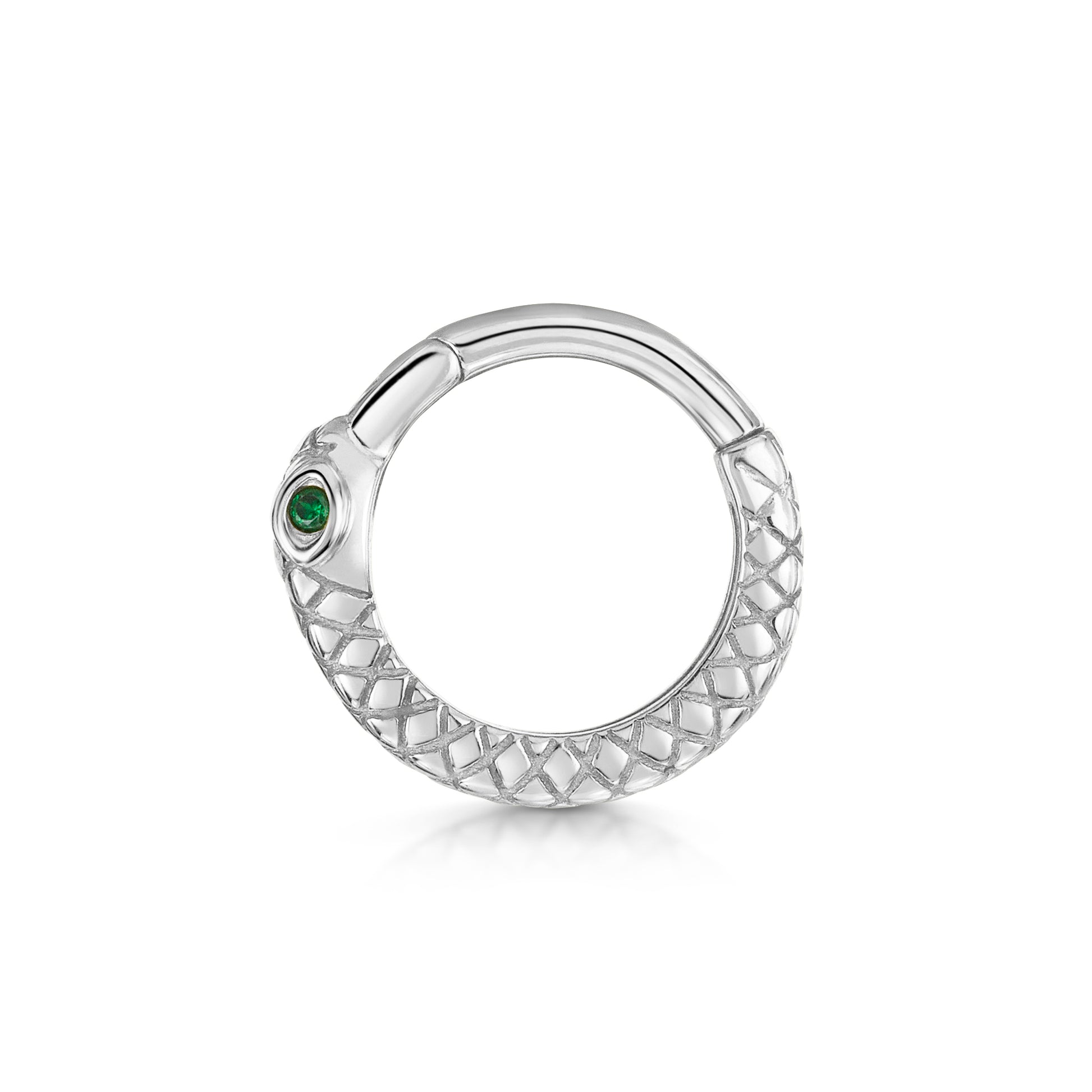 Laura Bond Jewellery 9k solid white gold Ouroboros Snake clicker hoop earring Huggies and Hoops