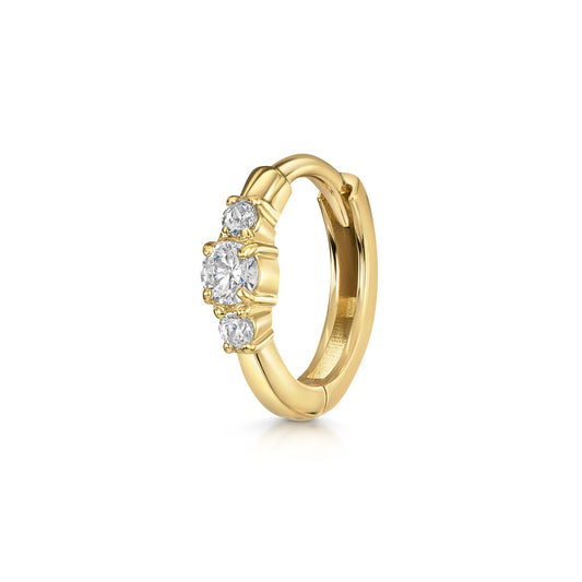 Laura Bond Jewellery 9k solid yellow gold dainty three stone 8mm huggie hoop earring Huggies and Hoops