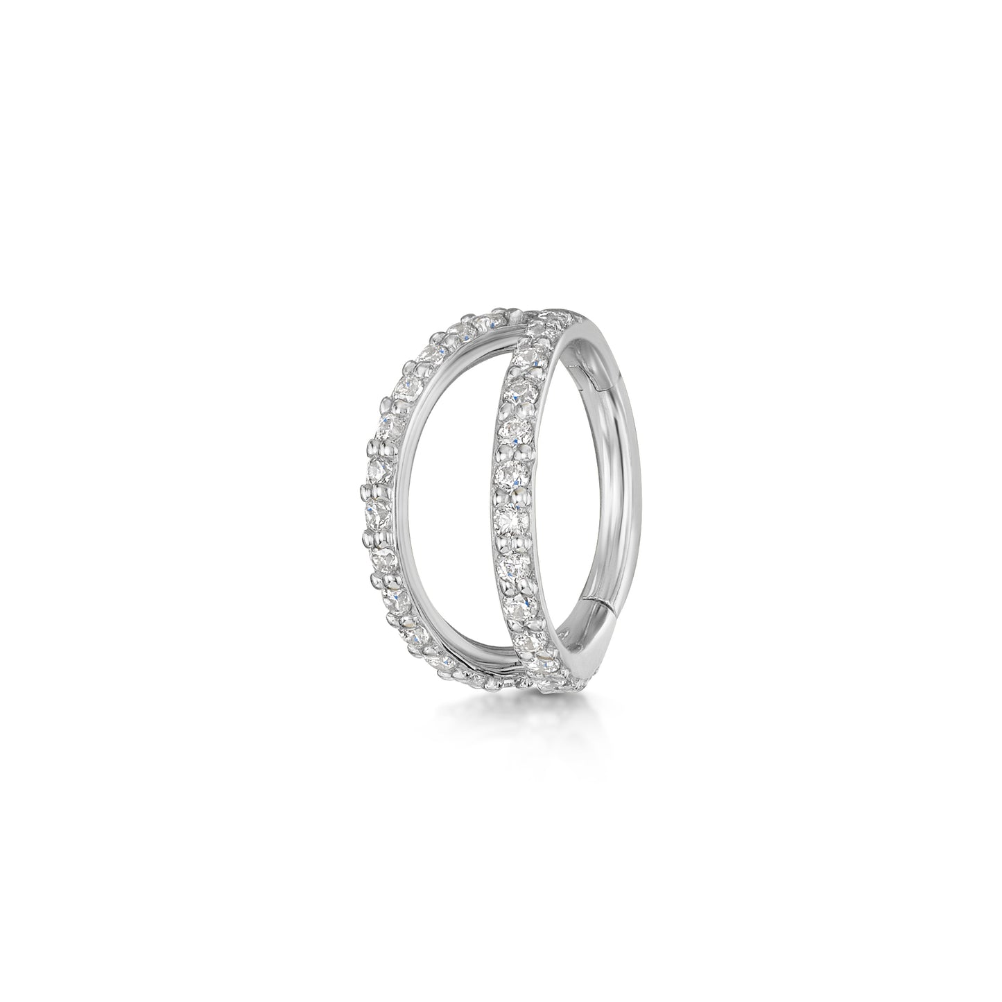 Laura Bond Jewellery 9k solid white gold double crystal clicker clicker hoop earring Huggies and Hoops