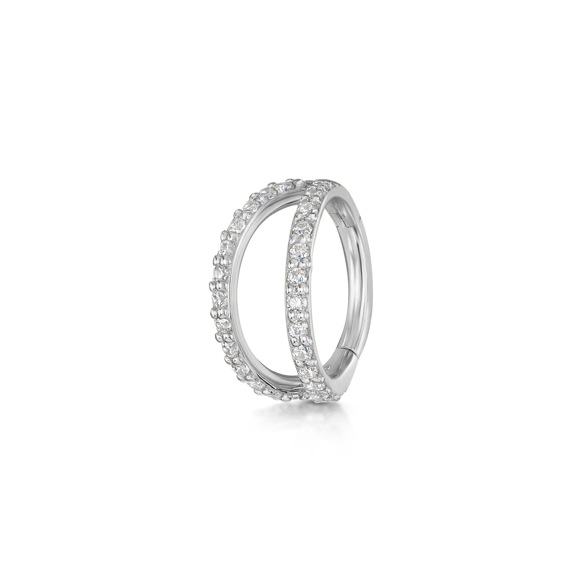9k solid white gold double crystal clicker clicker hoop earring
