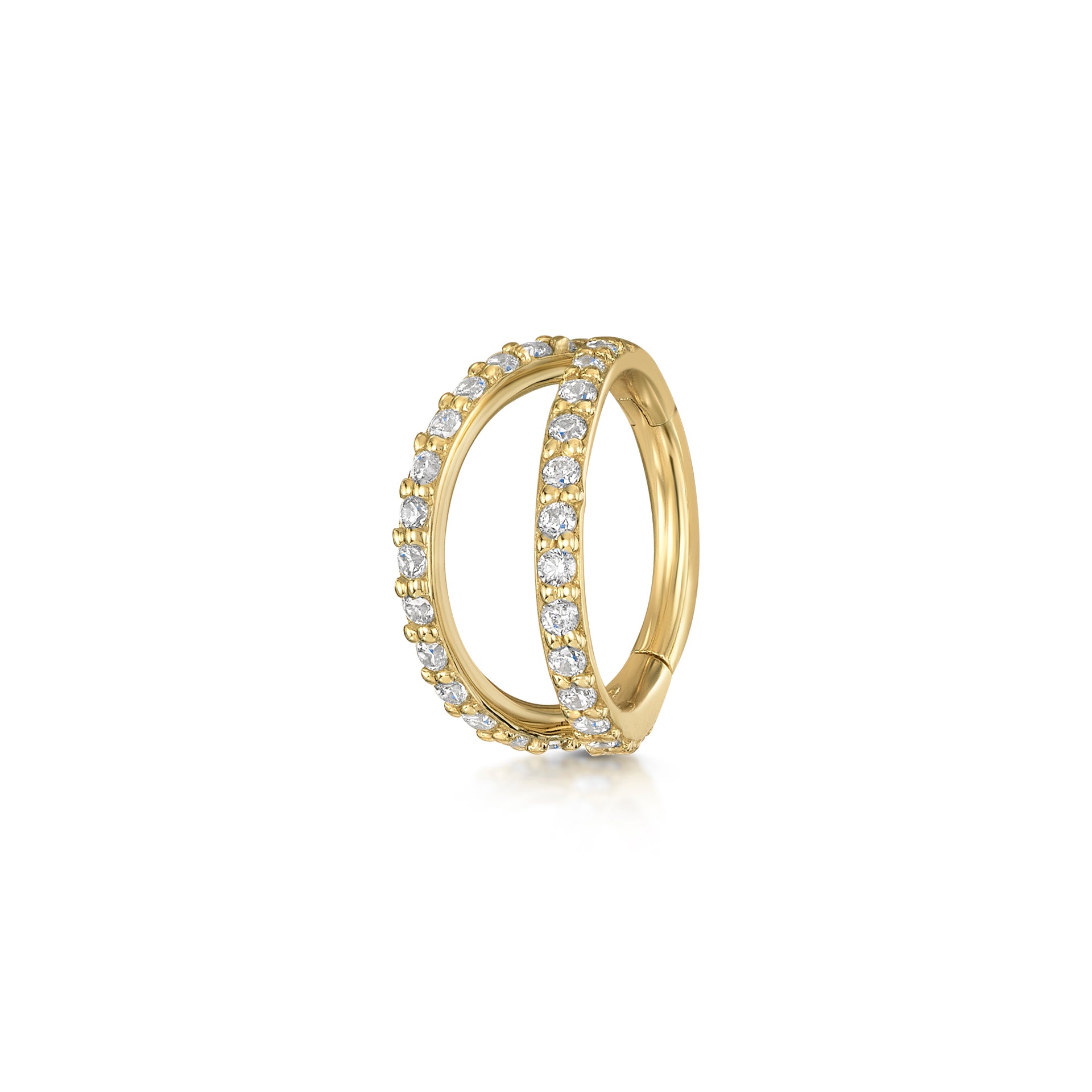9K solid yellow gold double crystal clicker clicker hoop earring