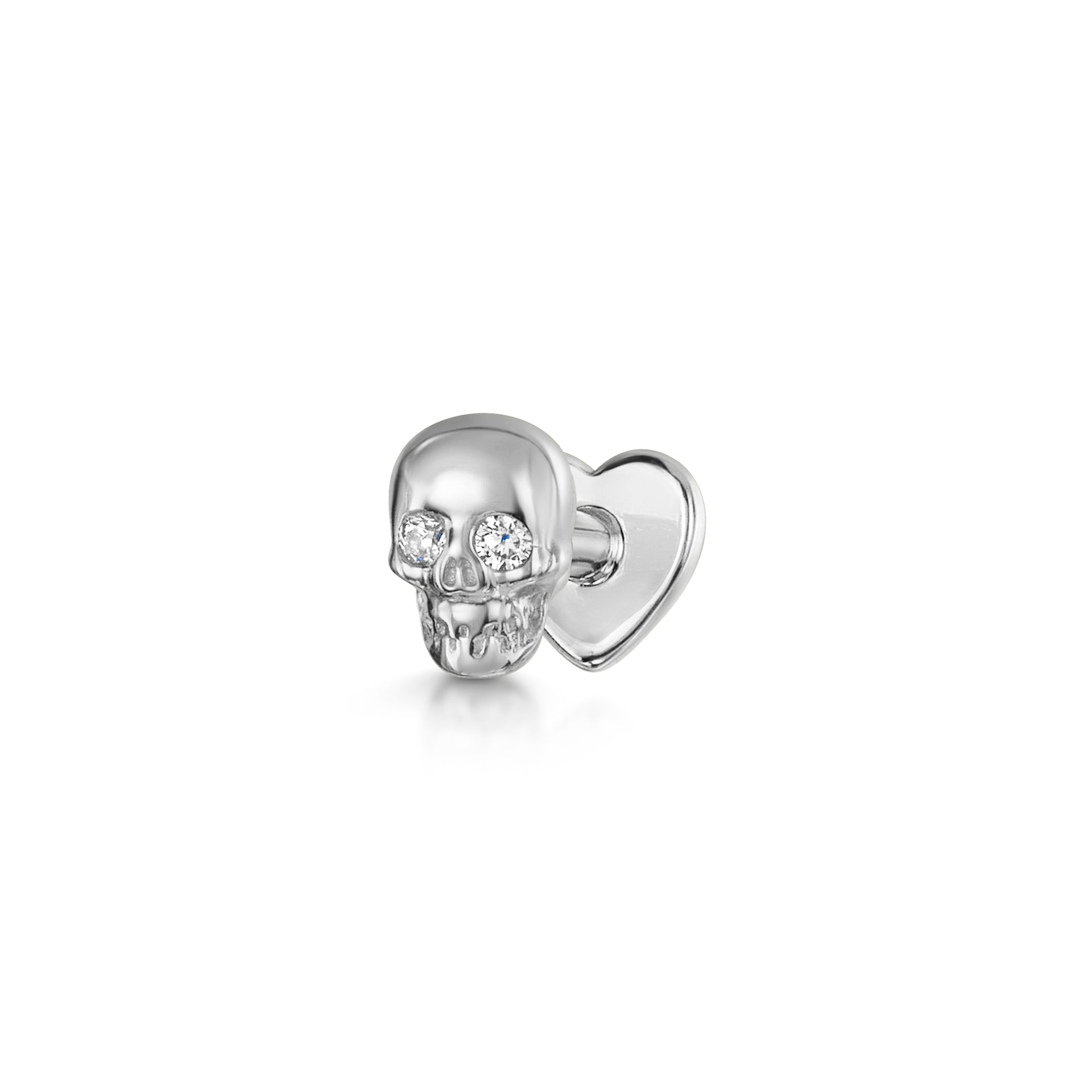 14k solid white gold Sparkling Skull labret stud earring