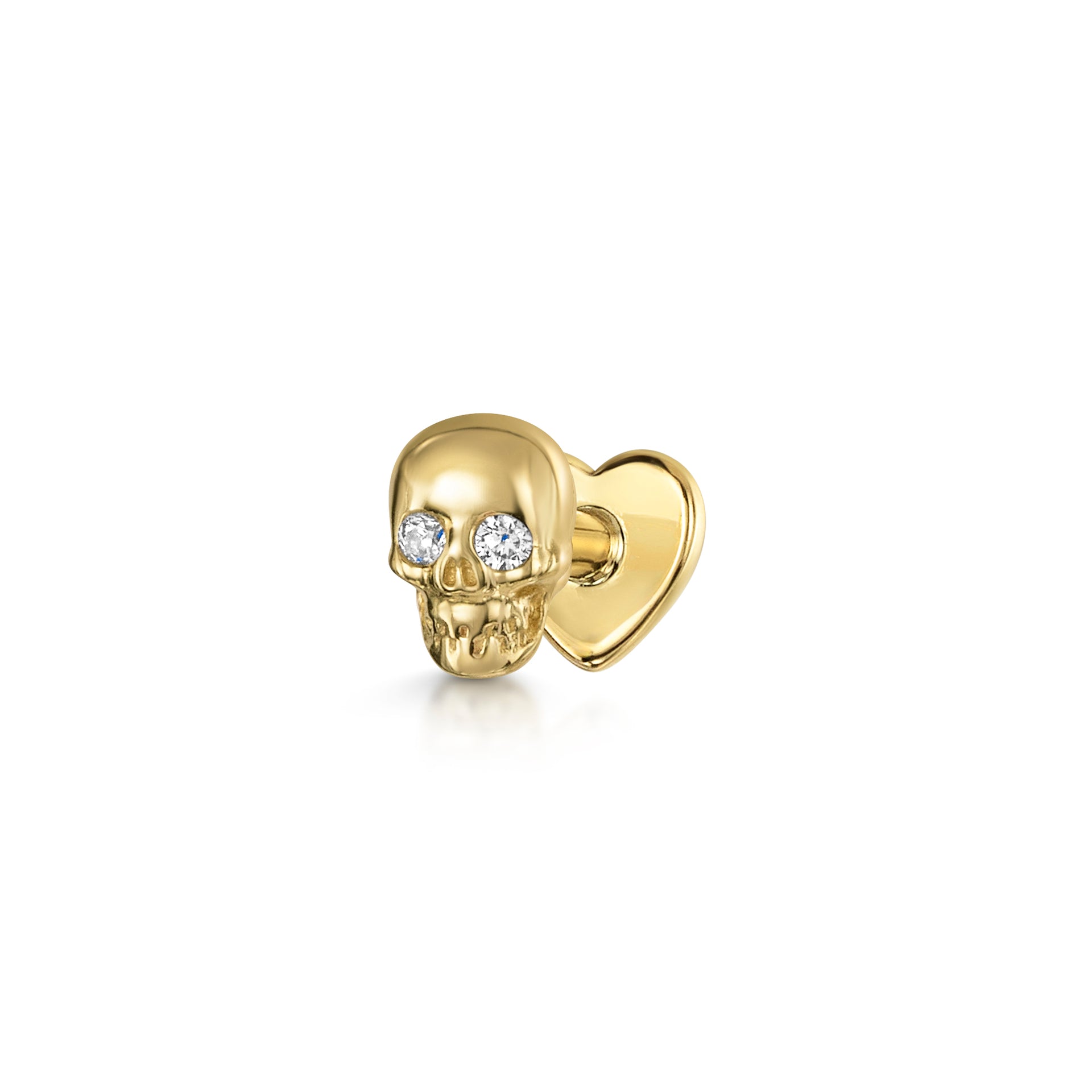 14K solid yellow gold Sparkling Skull labret stud earring