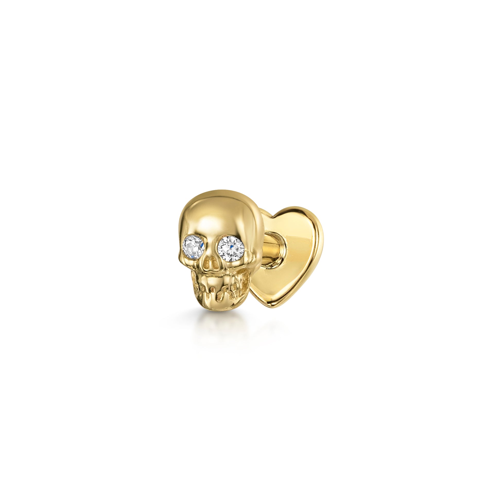 Laura Bond Jewellery 9k solid yellow gold Sparkling Skull labret stud earring Cartilage Studs