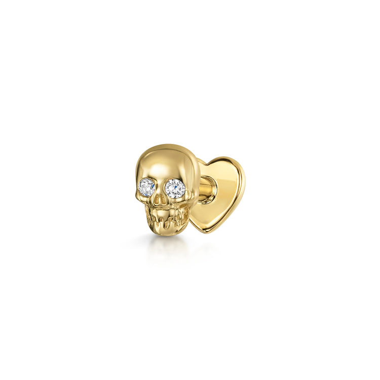 14k solid yellow gold Sparkling Skull labret stud earring Cartilage Studs Laura Bond Jewellery