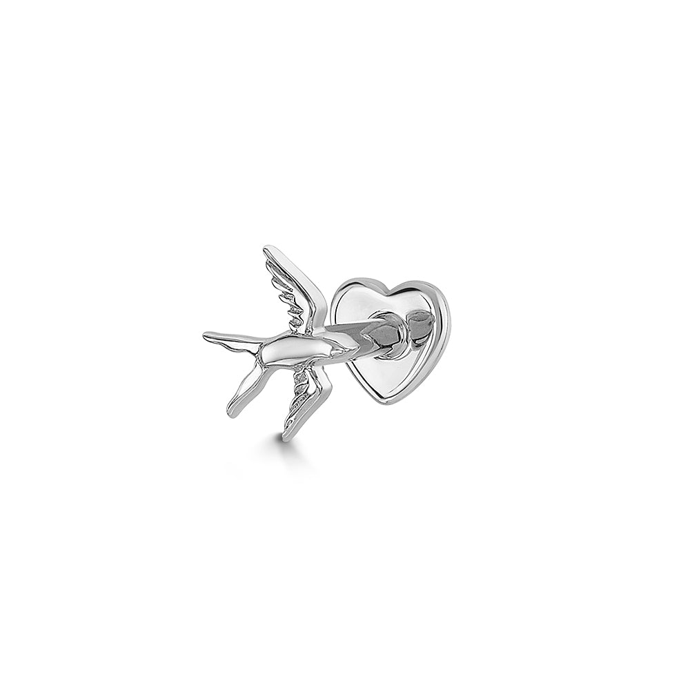 Laura Bond Jewellery 14k solid white gold swallow flat back labret stud earring Cartilage Studs
