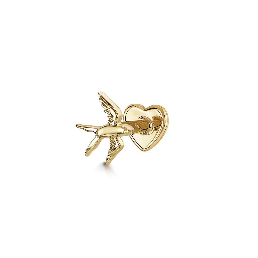 14k solid yellow gold swallow flat back labret stud earring