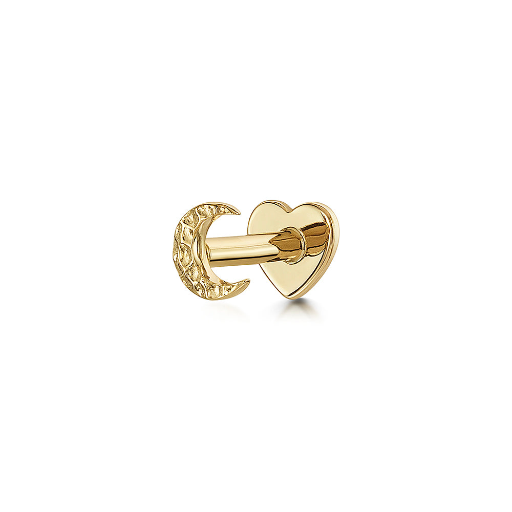 Laura Bond Jewellery 9k solid yellow gold hammered moon flat back labret stud earring Cartilage Studs