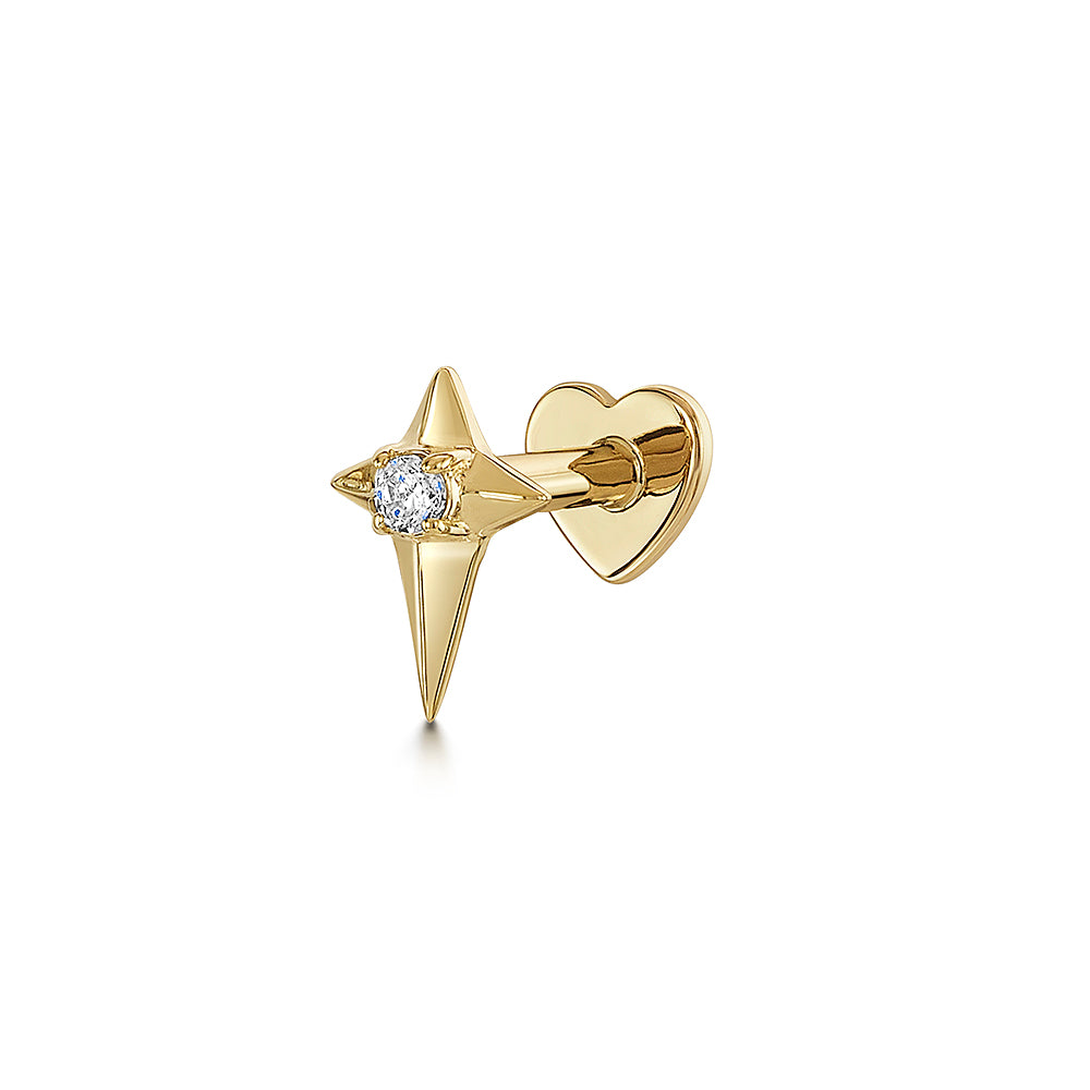 Laura Bond Jewellery 9k solid yellow gold Eclipta star flat back labret stud earring Cartilage Studs