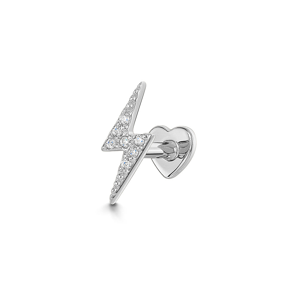 14k solid white gold Flash lightning bolt flat back labret stud earring